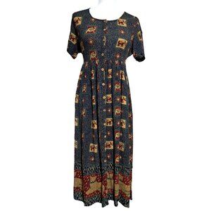 Vintage  Button Down Back Tie Gauzy Maxi Boho Dress‎ Jasmine By K.V.M Sz PM